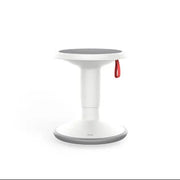 Wit design bureaumeubel kruk met rood handvat, modern kantoormeubilair op witte achtergrond