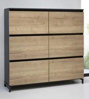 Moderne houten kantooropbergkast met zes lades, zwart frame, geschikt voor werkplek