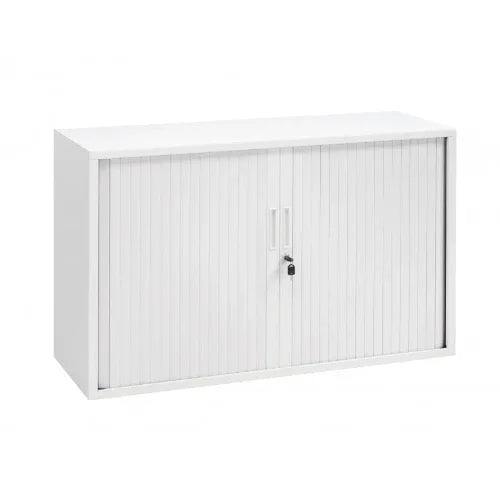 Witte kantoorkast met roldeur en slot, design opbergmeubel voor kantoorinrichting