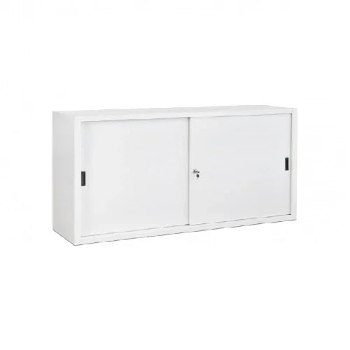 Witte stalen kantoorkast met schuifdeuren en slot, design opbergmeubel voor kantoorruimte