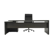 Modern zwart kantoorbureau met hoge bureaustoel, design kantoormeubilair voor werkplekken