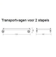 Transportwagen voor 2 stapels met wielen, technische tekening met afmetingen, kantoormeubilair