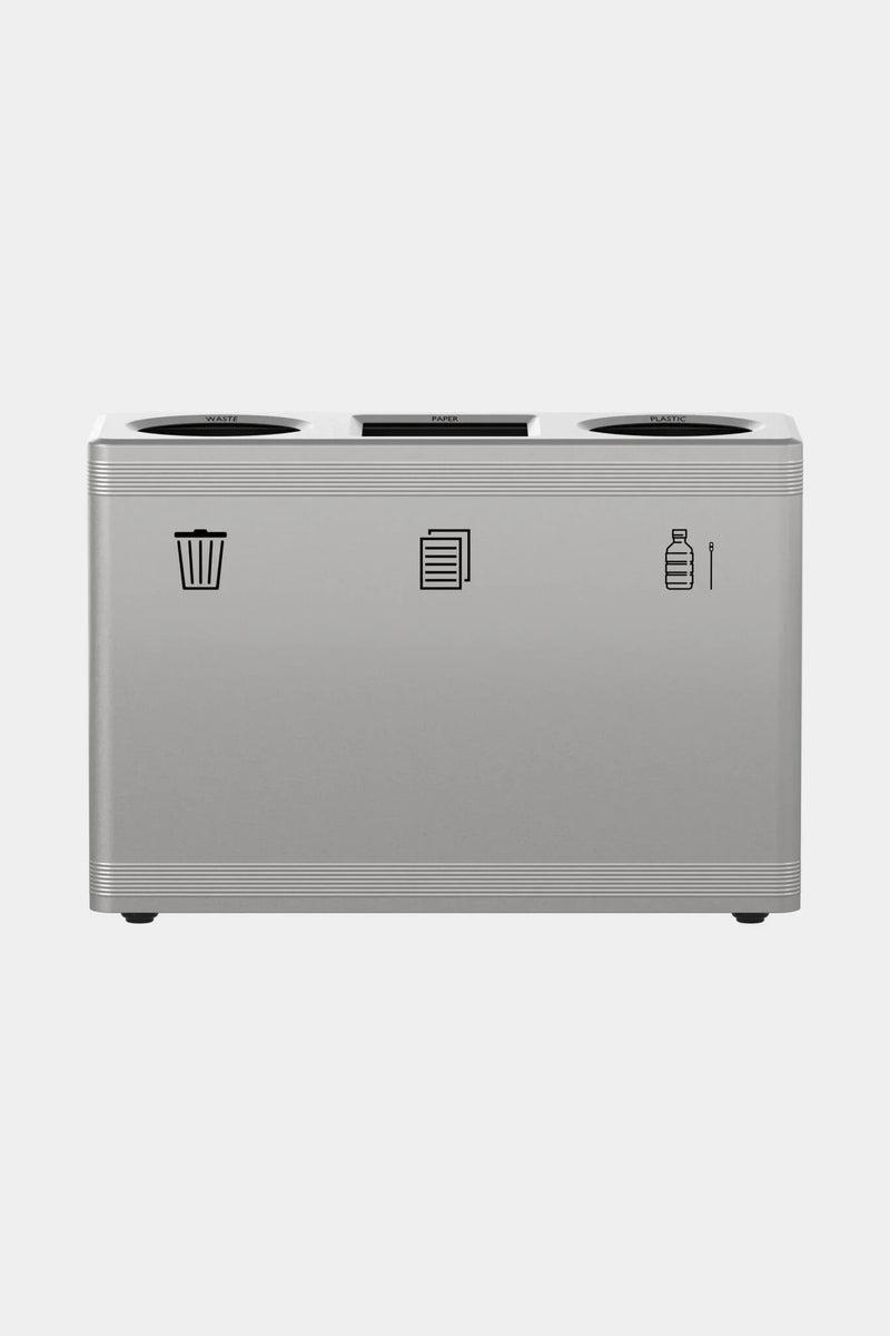 Design afvalscheidingsbak met drie vakken voor kantoor, geschikt voor papier, plastic en restafval