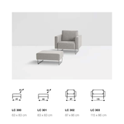 afmetingen Artifort Mare LC poef en fauteuil 
