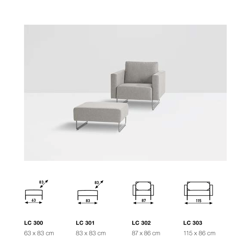afmetingen Artifort Mare LC poef en fauteuil 