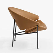 Artifort Glider design fauteuil met bruine bekleding en slank zwart metalen frame, kantoormeubilair