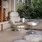 Artifort Tulip F550 fauteuil en poef, schijfvoet in chroom