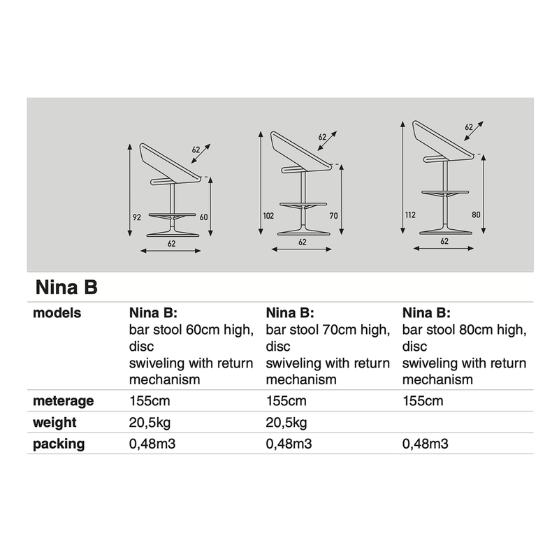 afmetingen Arifort Nina B bar stool