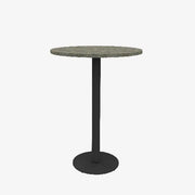 Ronde bistro statafel met grijs blad en zwarte metalen poot, kantoormeubilair design