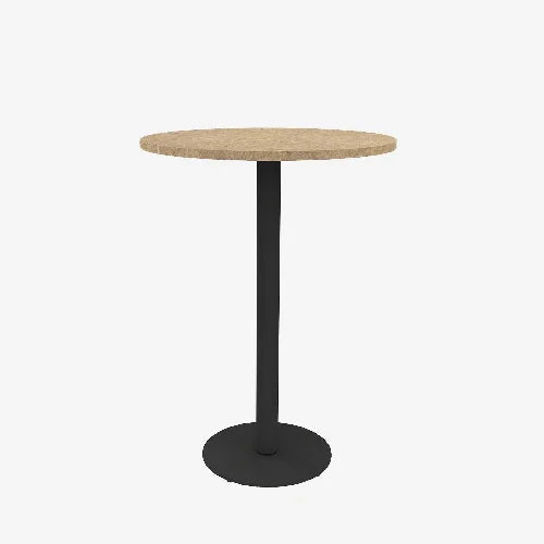 Ronde bistro statafel met houten blad en zwart metalen poot, modern kantoormeubilair