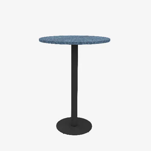 Ronde statafel met denimkleurig blad en zwarte metalen poot, design kantoormeubilair