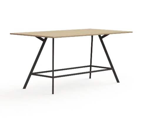 Bridge tafel recht - rechthoekige design vergadertafel met houten blad en zwart metalen onderstel, kantoormeubilair