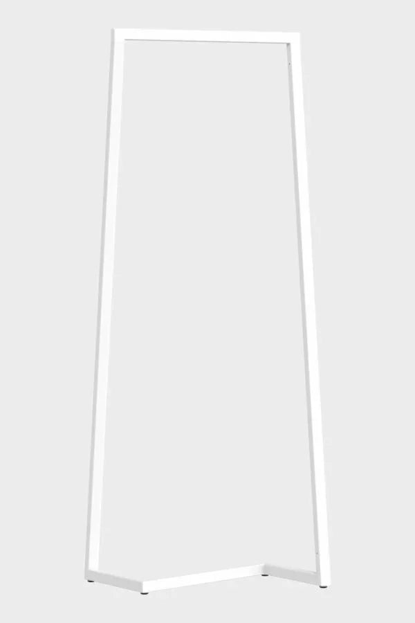 Minimalistisch wit metalen kapstokframe, design kantoormeubilair, kantoorinrichting