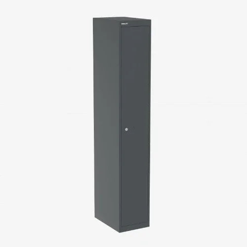 Zwarte metalen lockerkast voor kantoor of werkplek, smal ontwerp, ideaal voor opbergen