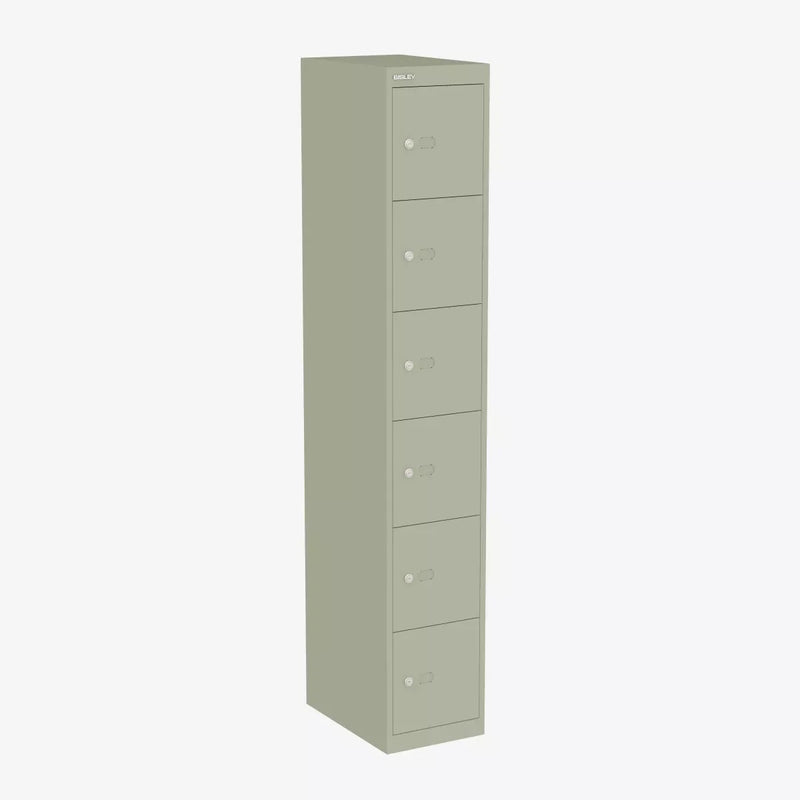 Bisley smalle kantoorkast met zes lockers, ideaal voor kantooropslag