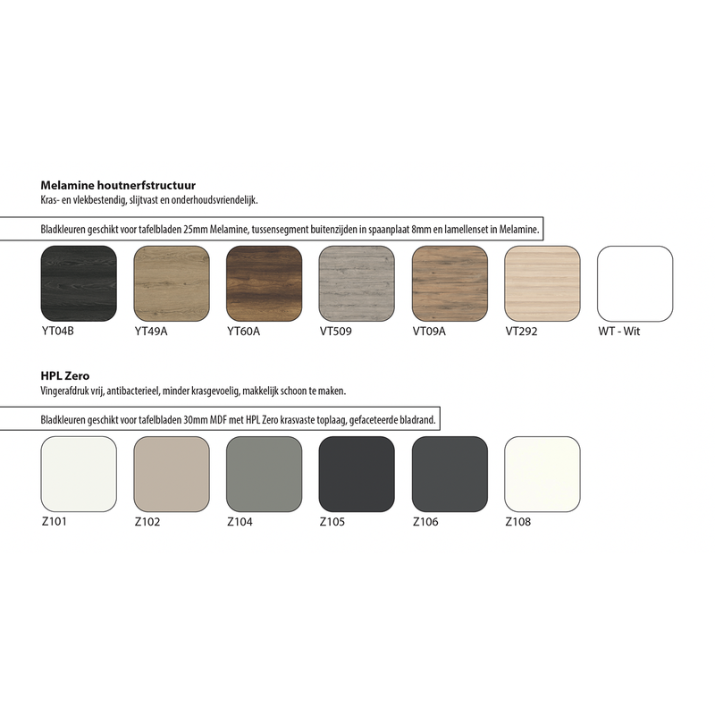 kleuren tafelbladen VOX