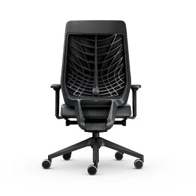 Zwarte design bureaustoel met ergonomische rug, verstelbare armleuningen, kantoormeubilair