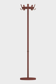 Design kapstok in bordeauxrood met ronde voet, geschikt voor kantoor of thuiswerkplek.