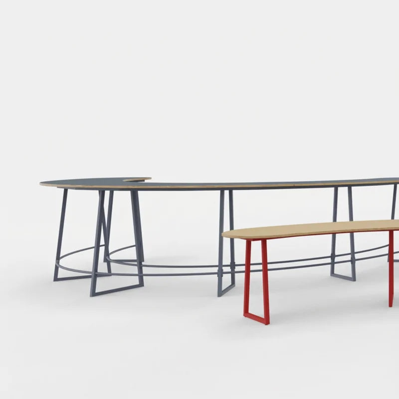 Lande Buggy Snake, Buggy Snake tafel, Lande Buggy Snake prijs, Buggy Snake kopen, gebogen vergadertafel, gebogen statafel, organische vergadertafel, statafel 110 cm, scrumtafel kantoor, stand up meeting tafel, hoge overlegtafel, lunchtafel kantoor, Lande tafel, Lande dealer Nederland, Lande offerte