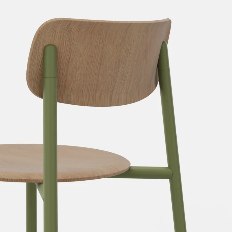 Lande Modi Wood, Modi Wood stoel, houten vergaderstoel met groen stalen frame, eiken vergaderstoel, Lande houten stoel, Modi Wood prijs, Modi Wood kopen, stoel houten rug, stoel eikenfineer, Lande dealer