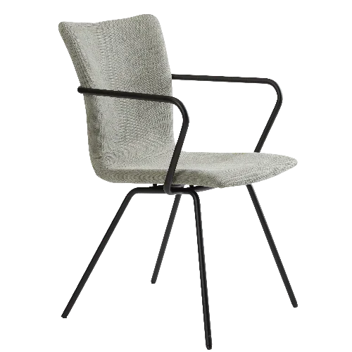 Design vergaderstoel met grijze stof en slank zwart metalen frame, kantoormeubels.online