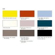 Kleurenoverzicht voor Nooi kantoormeubilair met negen kleurstalen en labels, ideaal voor kantoorinrichting.