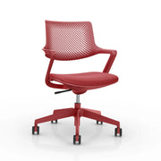 Rode design bureaustoel met armleuningen en wieltjes, modern kantoormeubilair