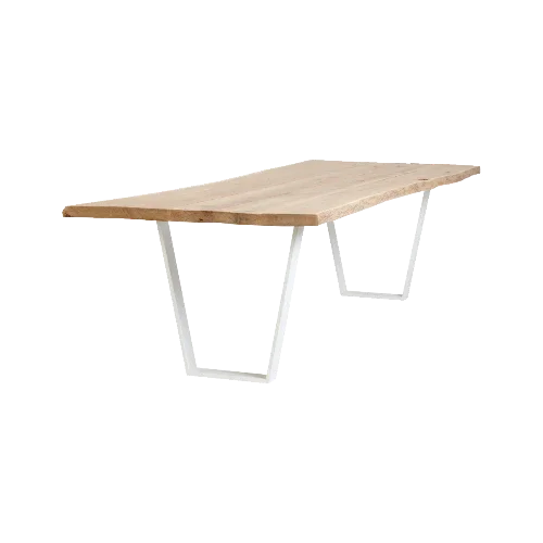 Design vergadertafel Bart met wit metalen onderstel en houten blad, modern kantoormeubilair