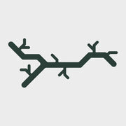 Donkergroene design kapstok in boomvorm op lichtgrijze achtergrond, kantoormeubilair