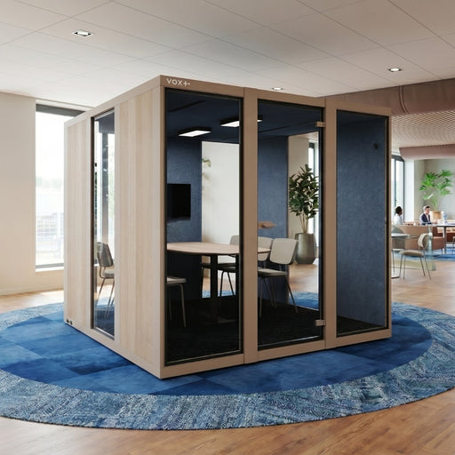 VOX XLarge, VOX XLarge 6 personen, akoestische vergaderpod 6 personen, vergaderpod 6 personen, room in room 6 personen, akoestische vergadercabine, VOX vergaderpod, overlegpod 6 personen, hybride vergaderpod, vergaderruimte zonder verbouwing, VOX XLarge prijs, grote akoestische pod kantoor, vergadercabine kantoor