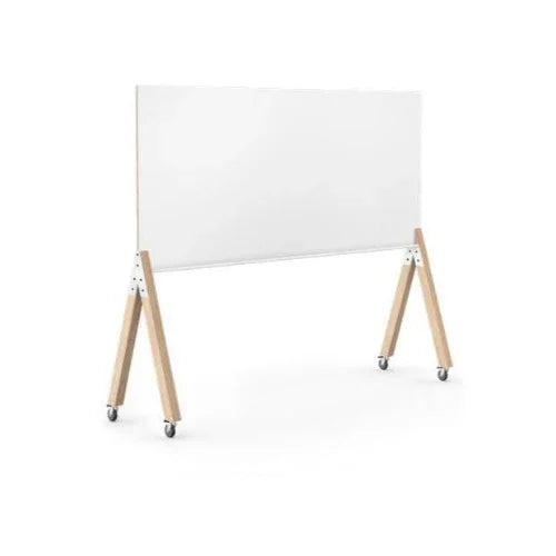 Verrijdbaar whiteboard met houten poten voor kantoorinrichting en vergaderruimtes.