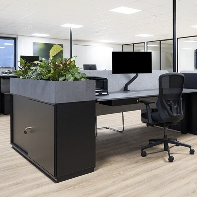 Wini kast in zwart met plantenbak in grijs