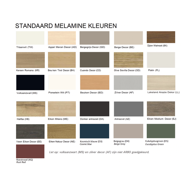 Wini standaard melamine kleuren