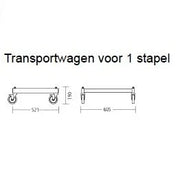 Transportwagen voor 1 stapel stoelen met wielen, technische tekening, kantoormeubilair