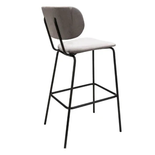 Design barkruk met grijze zitting en rugleuning, zwart metalen frame, kantoormeubilair