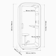 Afmetingen Framery One Compact belcel, kantoorcabine voor akoestisch werken, lijntekening
