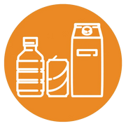 Sticker met icoon voor plastic afvalscheiding, oranje cirkel, kantoorinrichting