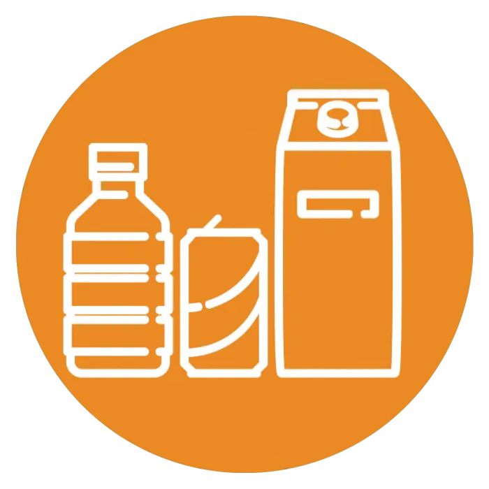 Sticker met icoon voor plastic afvalscheiding, oranje cirkel, kantoorinrichting