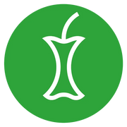 Groene afvalsticker met witte appelklokhuis pictogram voor GFT-scheiding op kantoor