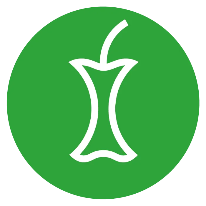 Groene afvalsticker met witte appelklokhuis pictogram voor GFT-scheiding op kantoor