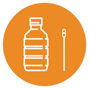 Sticker voor afvalscheidingsbak met pictogram plastic fles en rietje, oranje cirkel, kantoormeubels.online