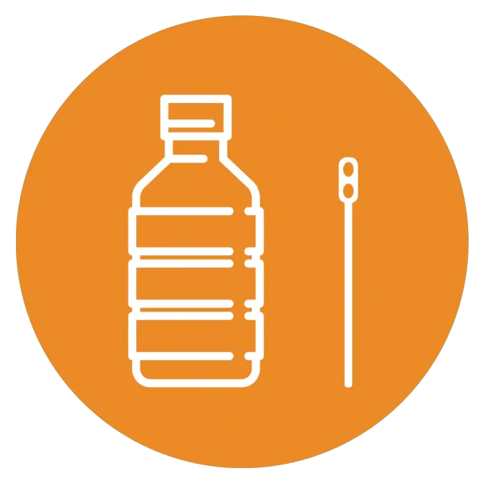 Sticker voor afvalscheidingsbak met pictogram plastic fles en rietje, oranje cirkel, kantoormeubels.online