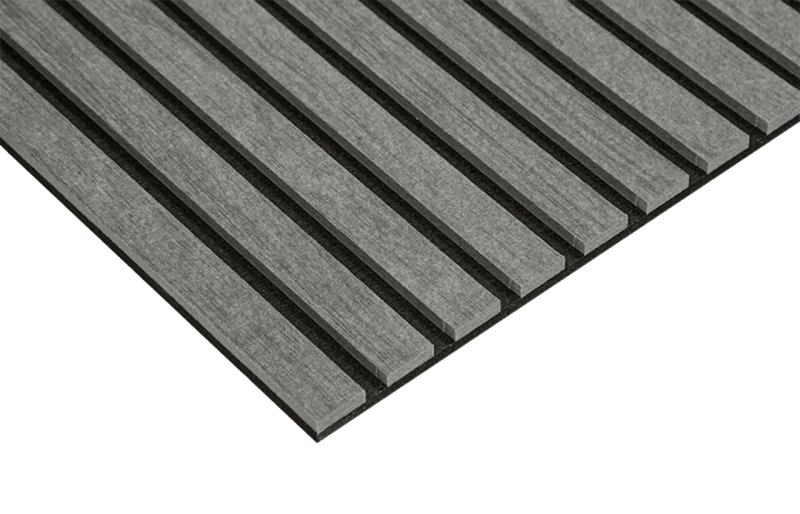 Akoestisch PET-vilt lattenwand paneel met houtlook in grijs, kantoormeubels online