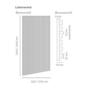 Technische tekening akoestische PET-vilt lattenwand houtlook, afmetingen en details voor kantoor