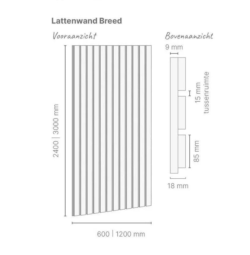 afmetingen Lattenwand Breed Tacito