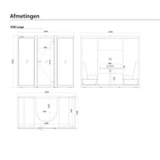 Technische tekening van akoestische VOX POD vergaderplek voor 4 personen, kantooroplossingen.
