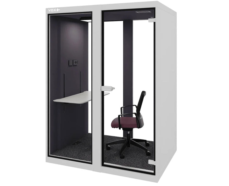 Akoestische werkplek pod voor 1 persoon met bureaustoel en werkblad, kantoormeubilair