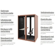 Akoestische werkplek VOX Pod Medium voor 1 persoon met bureaustoel en tafel, design kantoormeubilair.