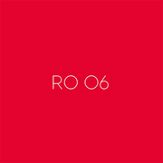 Rode achtergrond met witte tekst RO 06, minimalistisch ontwerp, kantoormeubilair thema