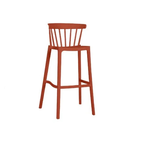 Rode design barkruk met spijlenrug, modern kantoormeubilair voor werkplek of kantine